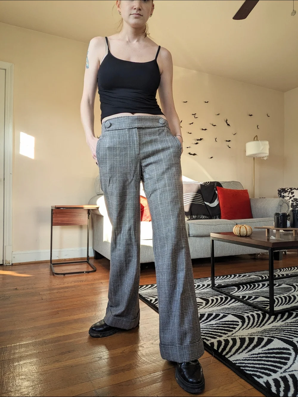 Y2K Low-rise Houndstooth Wide Leg Cuffed Trousers